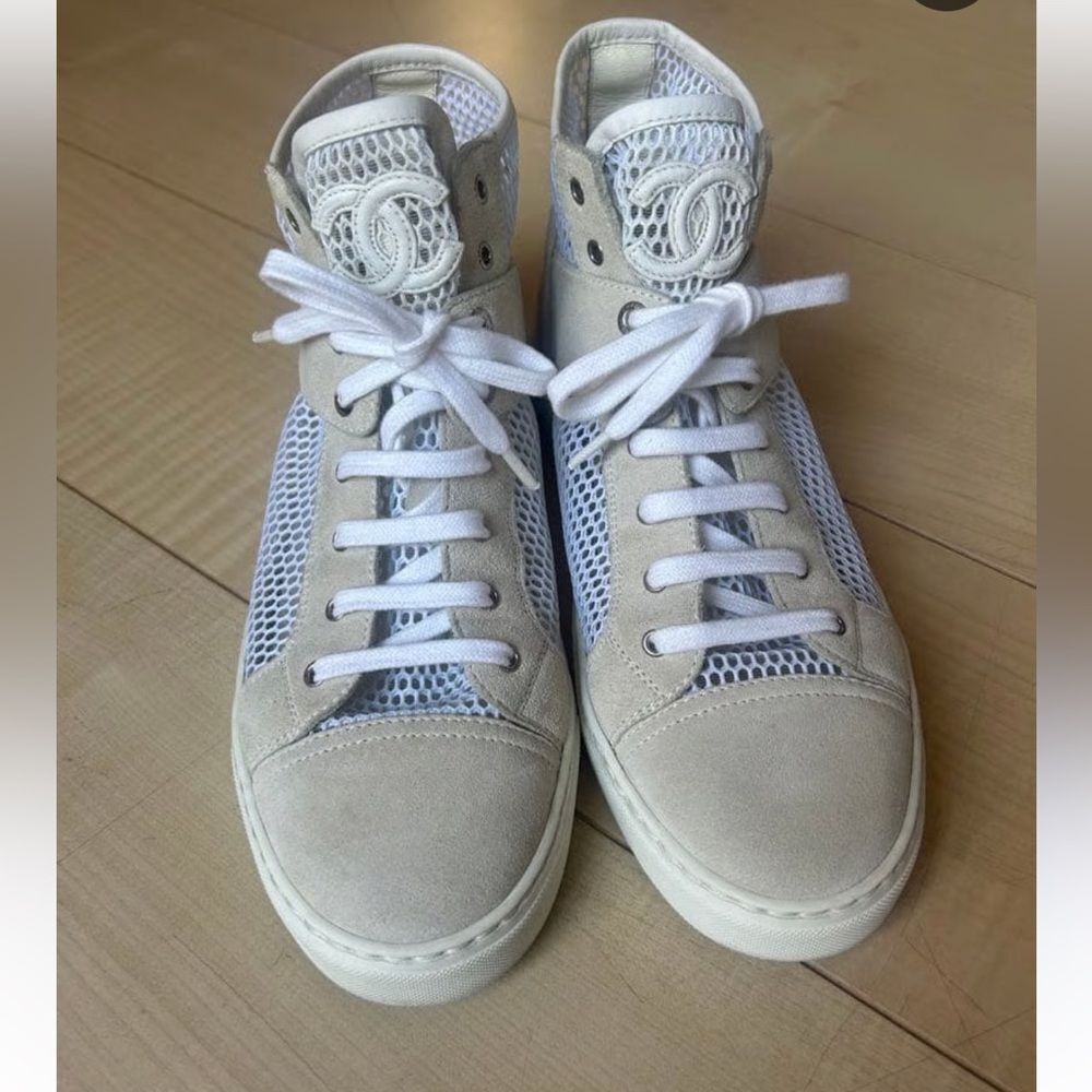 CHANEL Cream and White  mesh Sneakers, US7